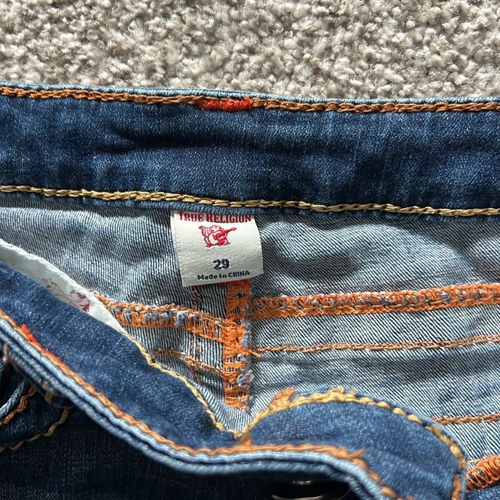 True Religion Blue Distressed Jean Shorts - Picture 8 of 10